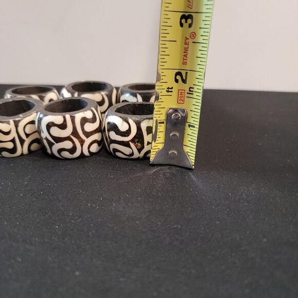 African Bone Napkin Ring Tribal Design Boho Brown Cream Heavy Set of 60 - Picture 6 of 7